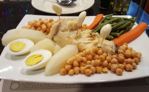 Boiled Codfish w/Chickpeas, potatoes, and Eggs